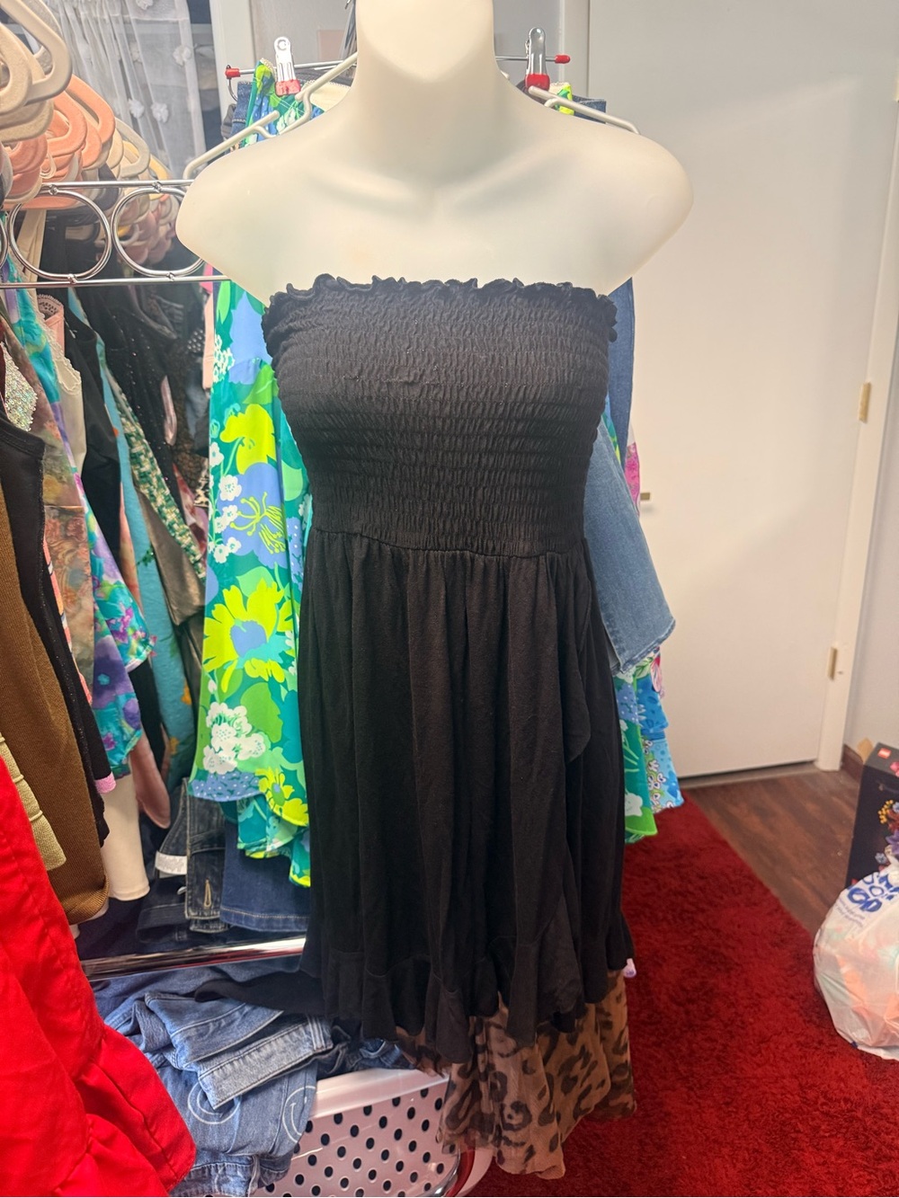 Y2K Dotti Black Strapless Smocked Bodice Dress